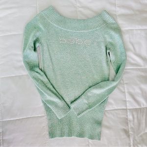 BEBE rhinestone mint green sweater.